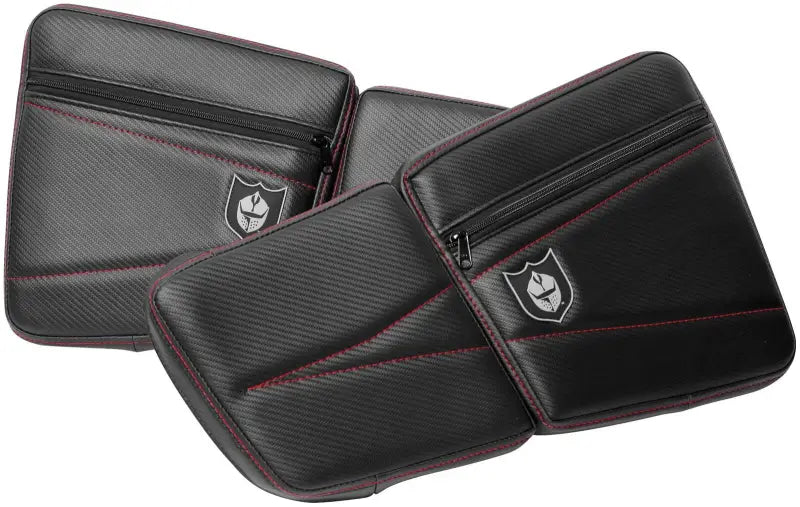 Black carbon fiber pattern storage bags with red stitching for P141054RD Pro Armor knee pads