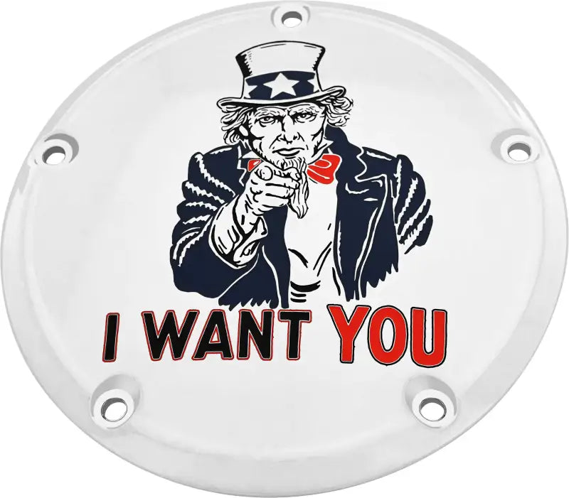 CUSTOM ENGRAVING PATR10-67 6 M8 Softail Derby Cover Uncle Sam Chrome