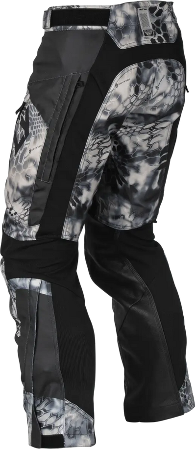 Camouflage and black Patrol Kryptek Over Boot Pants with easily accessible lower leg zippers
