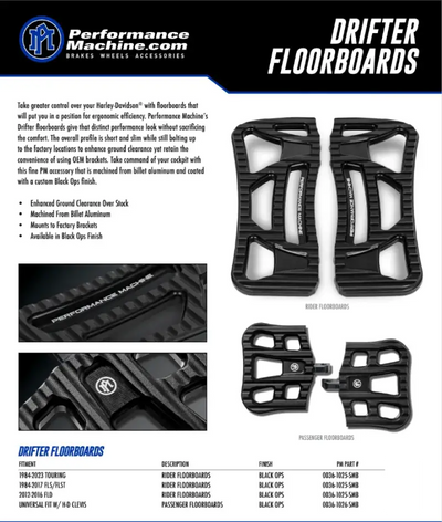 Performance Machine Floorboard Assembly Rider Drifter - Black Ops - Controls