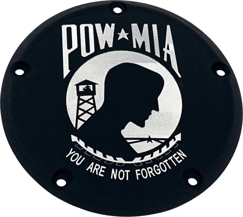 CUSTOM ENGRAVING POW02-67BG 6 M8 Softail Derby Cover Pow Mia Black