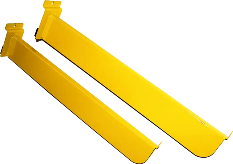 Yellow forklift forks on ProTaper Box Slat Wall Arm for ProTaper Box storage
