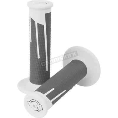 Gray and white motorcycle handlebar grips in dark gray and white dark colors