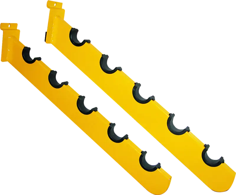 Yellow metal storage racks shown with ProTaper Grips Slat Wall Arm Black 505823