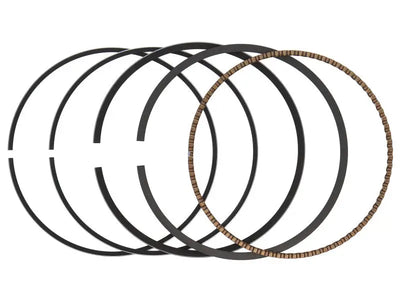 ProX ring set with five black piston rings, one brown textured edge