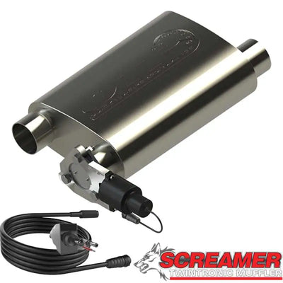 QTP 2.5in Weld-On 304SS Reverse Screamer Muffler w/Bolt-On QTEC Electric Cutout 