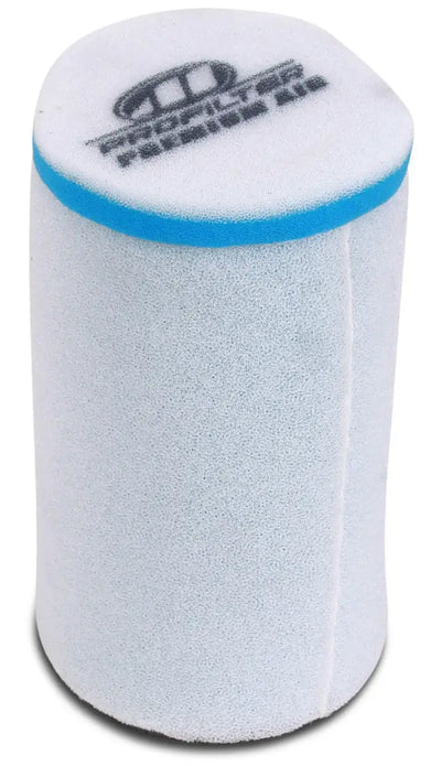 Cylindrical white foam air filter with blue trim for Polaris Sportsman slip-on muffler