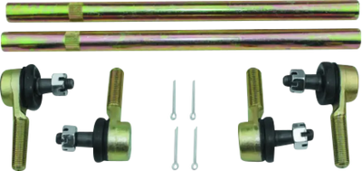 Gold Kawasaki KFX450R tie rod assembly with rubber boots and silver bolts