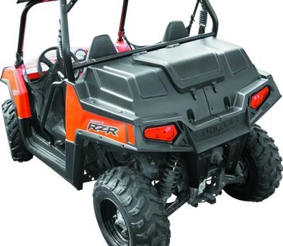 Orange and black Polaris RZR with cargo bed cover for QuadBoss RZR 800 cargo bed