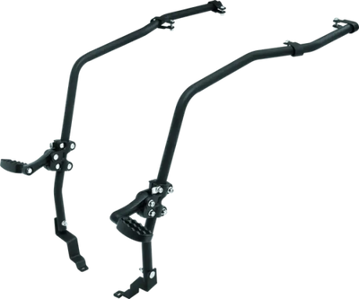 Black metal bicycle carrier attached to Yamaha YFM700 Grizzly winch mount on ATV