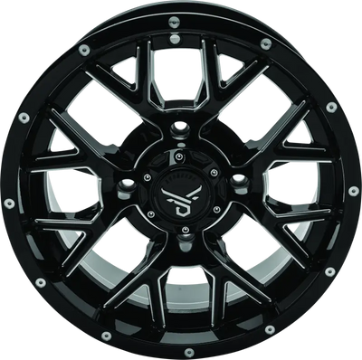 Black and silver quadboss barbwire 14x7 multi-spoke wheel for off-road rides