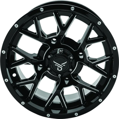 QuadBoss Barbwire 15x7 black matte wheel with silver accents