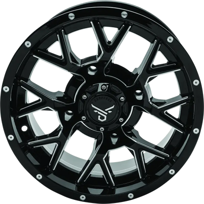 QuadBoss Barbwire 15x7 black matte off-road wheel with multi-spoke design