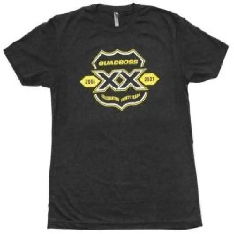 Black graphic year tee with blk and ylw design from QuadBoss Qb 20 Year Tee Blk/Ylw Md