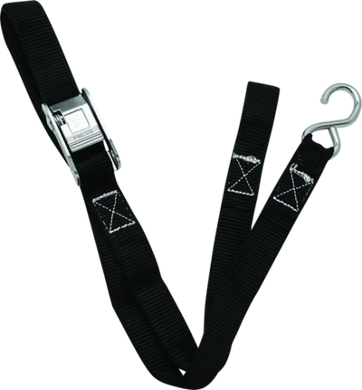 Black quadboss quadlite ramp strap with metal buckle and hook for secure transport