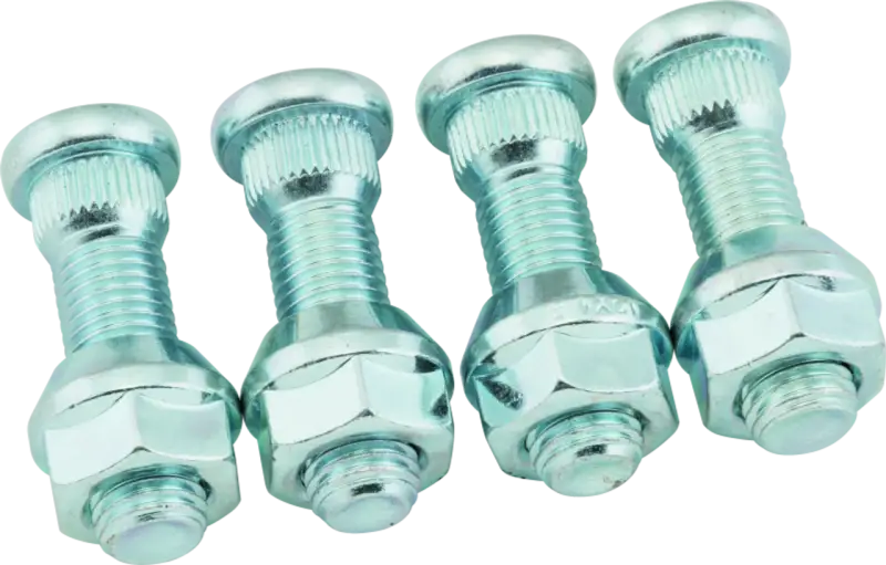 Four silver quadboss replacement studs with nuts M12x1.5 for easy repair