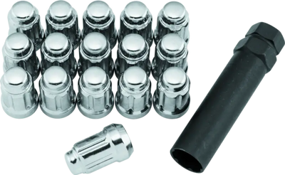 Chrome spline lug nuts and black socket for durable spline lug installation