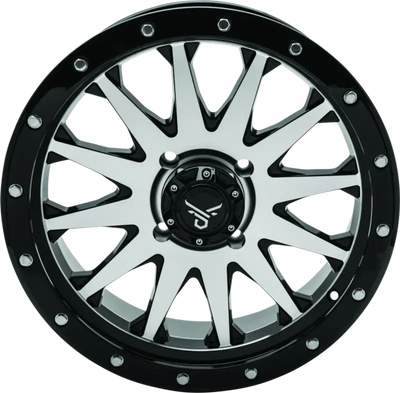 Black machined QuadBoss Wagon 20X7 off-road wheel with beadlock-style accents