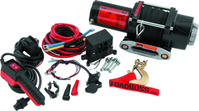 QuadBoss Winch 2500Lb with synthetic rope and accessories for tough recovery jobs