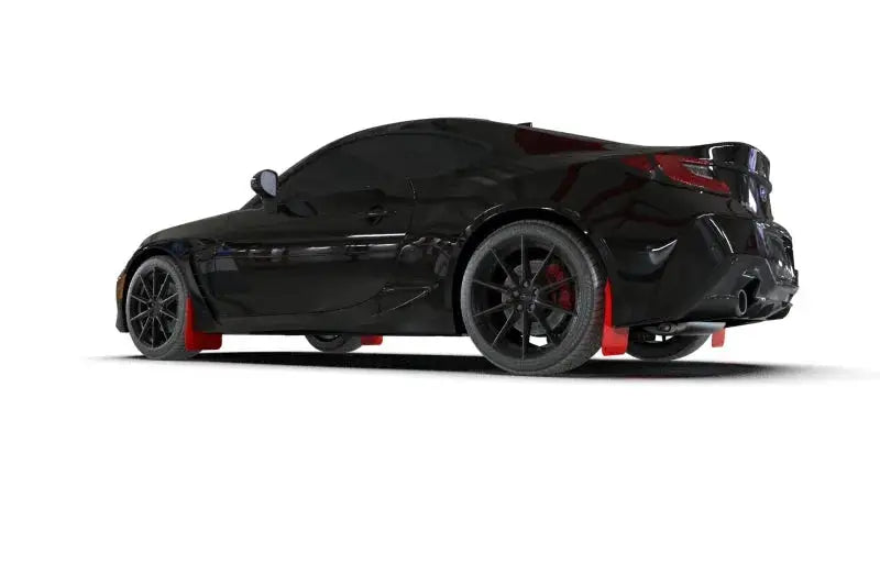 Black sports car with red mud flaps and white logo for Subaru BRZ and Toyota GR86