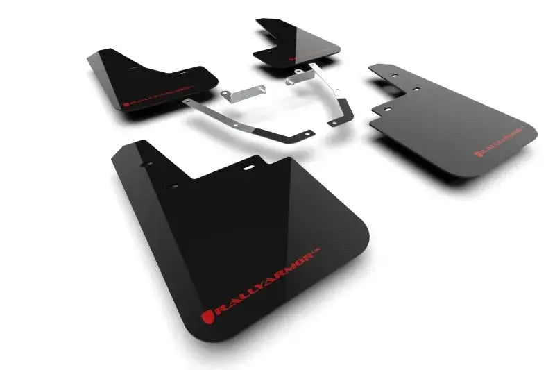 Black UR mud flaps with mounting hardware and red logo for Subaru Crosstrek Wilderness