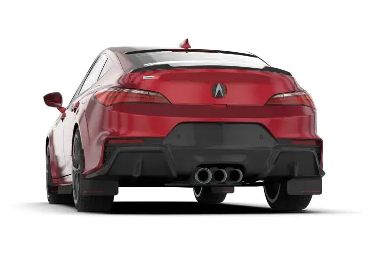 Red Acura Integra Type S rear view with Rally Armor mud flap and blue logo