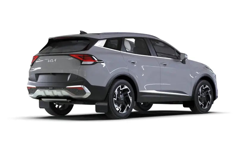 Silver 2023 Hyundai Tucson SUV with Rally Armor black urethane mud flaps