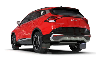 Red 2023 Kia Sorento SUV with black accents and silver roof, Rally Armor urethane mud flaps
