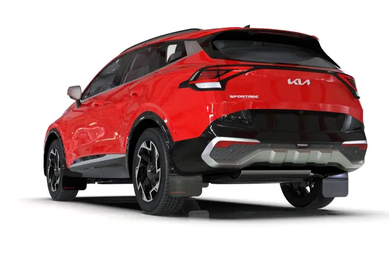 Red 2023 Kia Sorento SUV with black accents and silver roof, Rally Armor urethane mud flaps