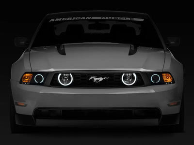 Gray Mustang with sleek LED halo fog lights for a bold look