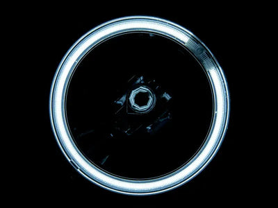 Illuminated circular LED halo fog lights for Ford Mustang GT in chrome style