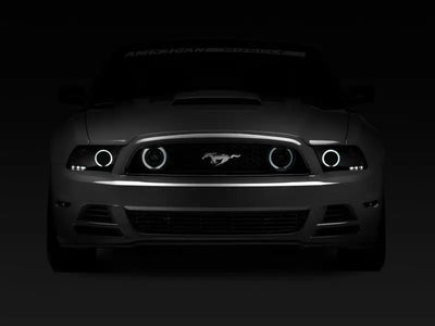 Dark gray Mustang with smoked ccfl halo fog lights and halo fog lights upgrade