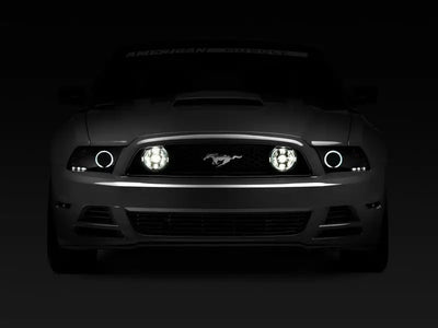 Gray Ford Mustang with illuminated CCFL halo fog lights for added style and visibility