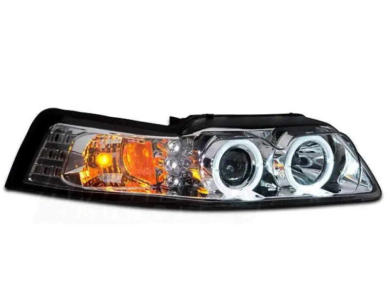 Raxiom LED halo projector headlights for 13-14 Ford Mustang, black housing