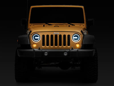 Raxiom 97-18 Jeep Wrangler TJ/JK 7-Inch LED Headlights w/ Halos- Black Housing (Clear Lens) - J155018