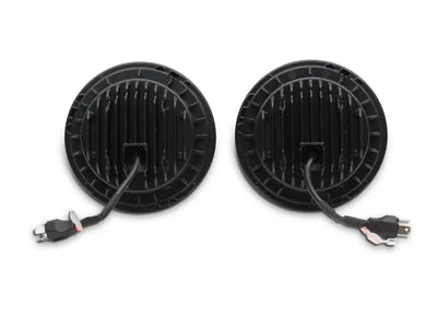 Black round Axial Spider LED headlights with wiring for Jeep Wrangler TJ/JK