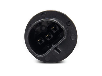 Black electrical connector with three pins for LED halo projector headlights on Ford Mustang