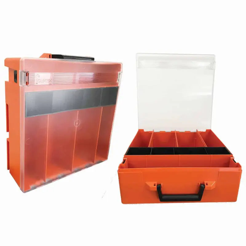 Orange plastic storage containers in RC002/CL Rolacase Plastic Parts Organizer Carry Case