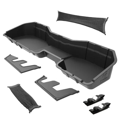 Black Rear Seat Storage Organizer with gun rack and accessories, custom fit for vehicles, perfect for RV, automotive, powersports, off-road, marine, interior, exterior, truck bed, truck accessories, rv parts, AVADA - Best Sellers, Must Haves.