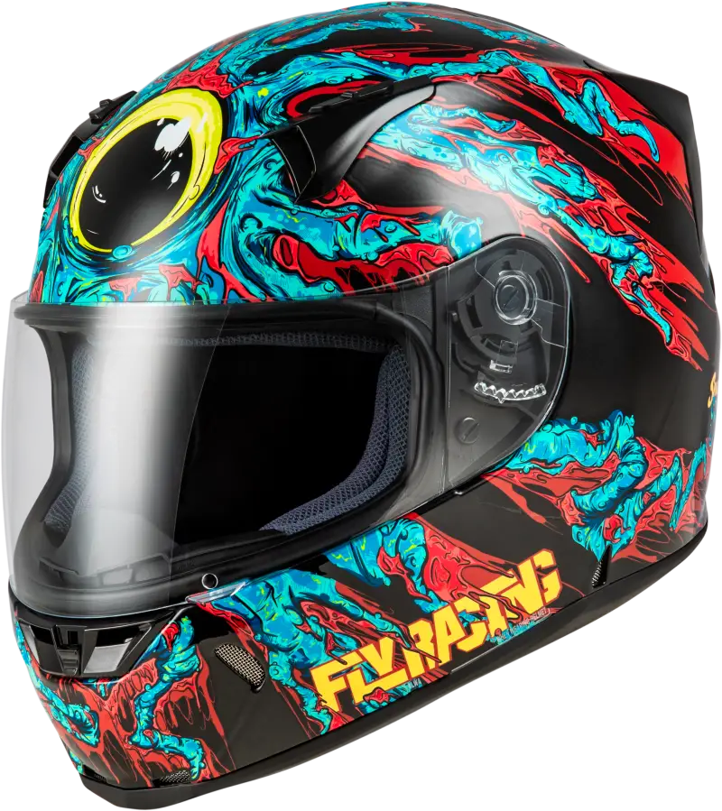 Revolt Space Creep Helmet Light Blue/Black/Red with colorful graphics and durable hard coating