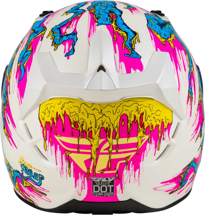 White motocross helmet with colorful dripping paint and durable hard coating for protection