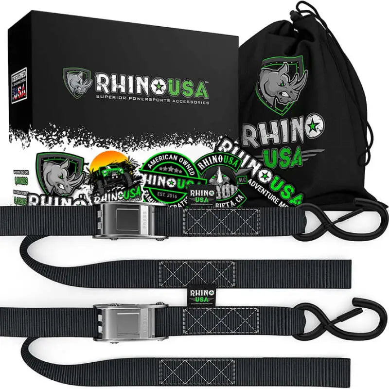 Rhino USA Cambuckle Motorcycle Tiedown Straps 2-Pack (Orange) 1.5In X 8Ft - Rhino USA