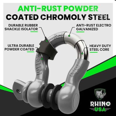 Rhino USA 3/4In D-Ring Shackle Set (2-Pack)(Gray) - Rhino USA