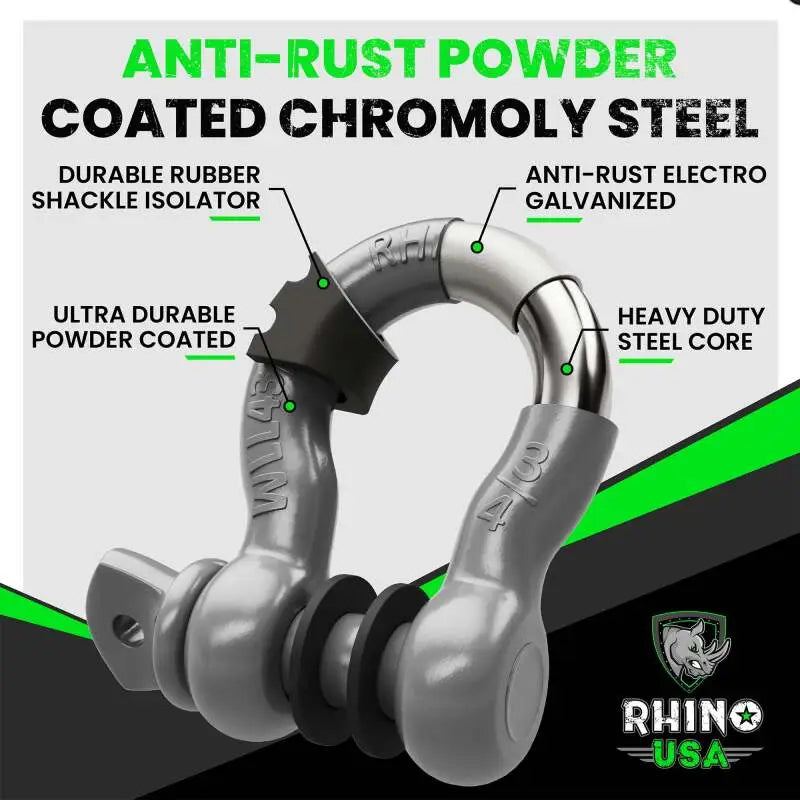 Rhino USA 3/4In D-Ring Shackle Set (2-Pack)(Gray) - Rhino USA