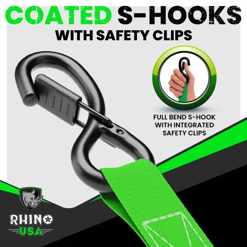 Rhino USA Medium Duty Ratchet Strap Tie-Down 4-Pack (Black) - Rhino USA
