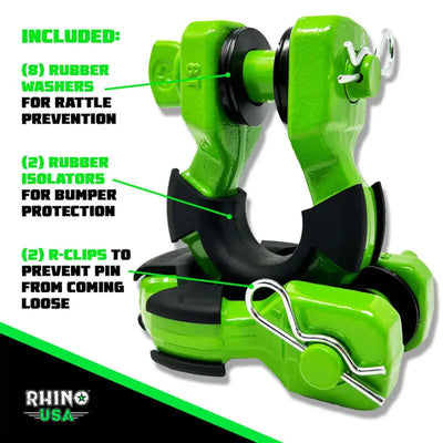 Rhino USA 8T Super Shackle 2-Pack (Green) - Rhino USA