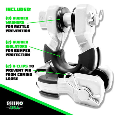 Rhino USA 8T Super Shackle 2-Pack (White) - Rhino USA