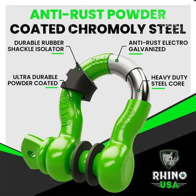Rhino USA 3/4In D-Ring Shackle Set (2-Pack)(Green) - Rhino USA