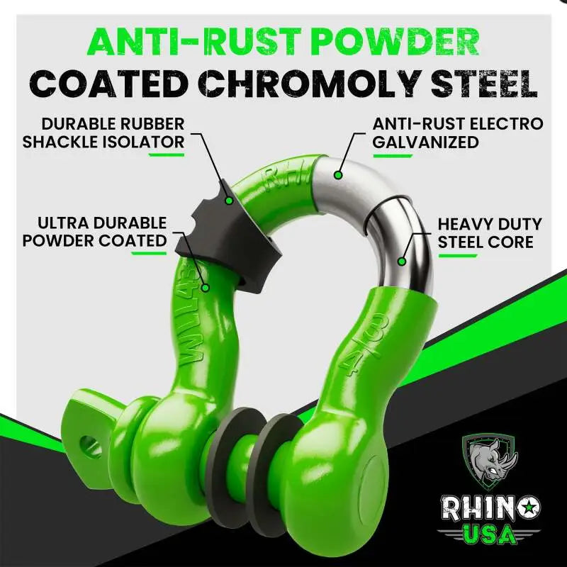 Rhino USA 3/4In D-Ring Shackle Set (2-Pack)(Green) - Rhino USA
