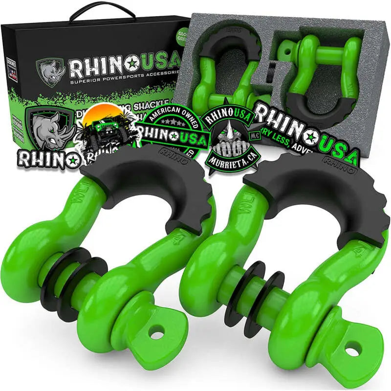 Rhino USA 3/4In D-Ring Shackle Set (2-Pack)(Green) - Rhino USA